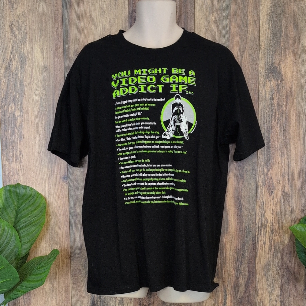 Anvil Black Graphic Video Game Addict Men's Tee XL          P359